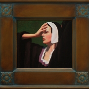 Robed In Black and White<br>14x12 inch<br>oil on cotton panel<br>Artist Made Frame 18x20<br>$1,200